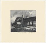 Artist: GRIFFITH, Pamela | Title: The Sydney Harbour Bridge | Date: 1988 | Technique: hardground-etching, aquatint and burnishing, printed in black ink, from one copper plate | Copyright: © Pamela Griffith