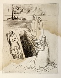 Artist: Barwell, Jennifer. | Title: (The death of Lazarus). | Date: (1955) | Technique: softground etching and aquatint printed in brown ink from one  plate