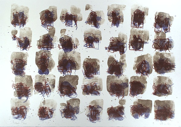 Artist: Grieve, Robert. | Title: not titled [patches of blue, red and brown] | Date: 1983 | Technique: lithograph, printed in colour, from multiple stones
