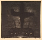 Artist: Bowen, Dean. | Title: (Aeroplane over house) | Date: 1992 | Technique: etching, printed in black ink, from one plate