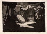 Artist: Hawkins, Weaver. | Title: Market | Date: c.1923 | Technique: etching and aquatint, printed in black ink, from one plate | Copyright: The Estate of H.F Weaver Hawkins