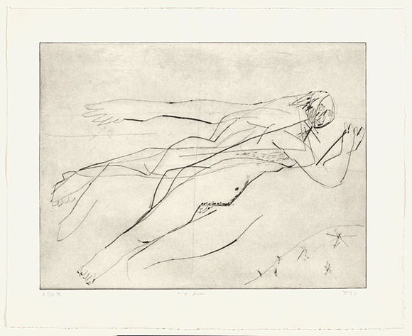 Artist: FURLONGER, Joe | Title: L.H. diver | Date: 1992 | Technique: drypoint, printed in black ink with plate-tone, from one plate Artist: FURLONGER, Joe | Title: L.H. diver | Date: 1992 | Technique: drypoint, printed in black ink with plate-tone, from one plate