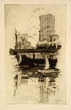 Artist: Bull, Norma C. | Title: Batman's landing. | Date: 1935 | Technique: etching and aquatint, printed in black ink, from one plate; additional ink wash