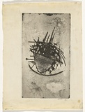 Artist: Bilu, Asher. | Title: not titled [shape reminiscent of boat with cross hatched lines] | Date: c.1962 | Technique: etching and lavis, printed in black ink, from one copper plate