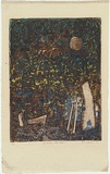 Artist: Backen, Earle. | Title: Landscape with moon | Date: c.1960 | Technique: deep etch, printed in intaglio and relief in colour, from one plate