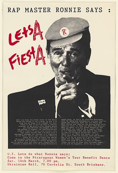 Artist: Black Banana Posters. | Title: Rap Master Ronnie says:  Lets A Fiest A. | Date: 1987 | Technique: screenprint, printed in colour, from multiple stencils