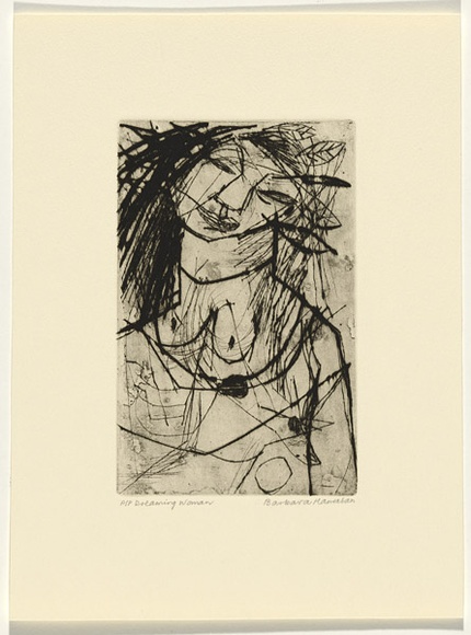 Artist: HANRAHAN, Barbara | Title: Dreaming woman | Date: c.1960 | Technique: drypoint, printed in black ink, from one plate