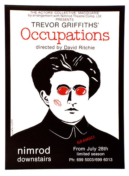 Artist: Stejskal, Josef Lada. | Title: The Actors Collective, Macquarie ... presents Trevor Griffiths' Occupations: directed by David Richie. Nimrod downstairs. | Date: 1983 | Technique: offset-lithograph, printed in black ink, from one plate