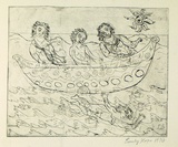 Artist: Hope, Emily. | Title: not titled [Three figures in a boat]. | Date: 1970 | Technique: etching, printed in black ink, from one plate