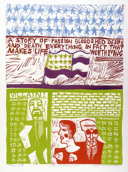 Artist: HANRAHAN, Barbara | Title: A picture of passion and desire | Date: 1965 | Technique: linocut, printed in colour from, five blocks