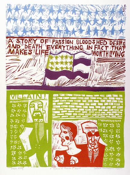 Artist: HANRAHAN, Barbara | Title: A picture of passion and desire | Date: 1965 | Technique: linocut, printed in colour from, five blocks Artist: HANRAHAN, Barbara | Title: A picture of passion and desire | Date: 1965 | Technique: linocut, printed in colour from, five blocks
