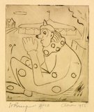 Artist: ROSENGRAVE, Harry | Title: <p>Clown</p> | Date: 1955 | Technique: etching, printed in sepia ink with plate-tone, from one plate