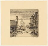 Artist: Rawling, Charles W. | Title: Settling tanks, Broken Hill | Date: 1925 | Technique: etching and foulbiting, printed in brown ink with plate-tone, from one plate