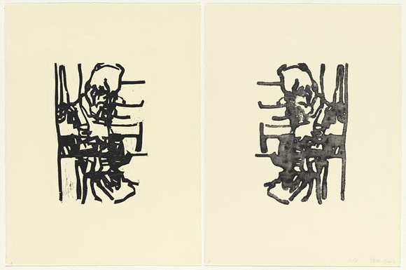 Artist: PARR, Mike | Title: Face to face (diptych). | Date: 2003 | Technique: woodcut, printed in black ink, from one block; lithograph, printed in black ink, from one plate