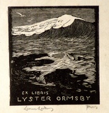 Artist: LINDSAY, Lionel | Title: Book plate: Lyster Ormsby | Date: 1923 | Technique: wood-engraving, printed in black ink, from one block | Copyright: Courtesy of the National Library of Australia