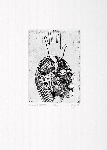 Artist: LOGAN, Jim | Title: Lamina mneumonic. | Date: 1989 | Technique: softground etching printed in black ink with plate-tone, from one plate Artist: LOGAN, Jim | Title: Lamina mneumonic. | Date: 1989 | Technique: softground etching printed in black ink with plate-tone, from one plate