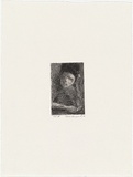 Artist: Anceschi, Eros. | Title: not titled [reclining figure with hand supporting head] | Date: 1988 | Technique: etching, printed in black ink from one plate