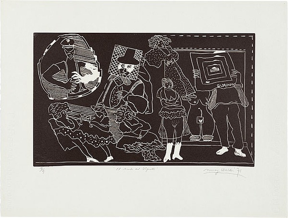 Artist: WALKER, Murray | Title: El Mundo and vignettes. | Date: 1975 | Technique: linocut, printed in black ink, from one block