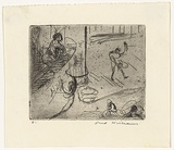 Artist: WILLIAMS, Fred | Title: Juggling act | Date: 1955-56 | Technique: etching, engraving, drypoint and rough biting, printed in black ink, from one zinc plate | Copyright: © Fred Williams Estate