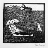 Artist: Allen, Joyce. | Title: Man resting. | Date: 1990 | Technique: linocut, printed in black ink, from one block