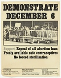 Artist: UNKNOWN | Title: Demonstrate... Support repeal of all abortion laws, freely available safe contraceptives, no forced sterilisation | Date: 1973 | Technique: offset-lithograph, printed black ink
