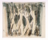 Artist: Hirschfeld Mack, Ludwig. | Title: (Three figures in landscape) [recto]; (Study for 'Three figures in landscape') [verso] | Date: (1960-65) | Technique: transfer print; watercolour addition (recto)