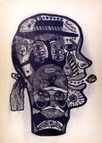 Artist: HANRAHAN, Barbara | Title: Head | Date: 1966, October | Technique: lithograph, printed in blue, with plate-tone from one plate
