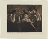 Artist: Hick, Jacqueline. | Title: Ladies lounge | Date: 1947 | Technique: aquatint and etching, printed in brown ink with plate-tone, from one plate