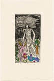 Artist: HANRAHAN, Barbara | Title: Moon girl | Date: 1990 | Technique: etching, printed in black ink with plate-tone, from one plate; hand-coloured