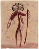 Artist: Cant, James. | Title: (Native figure with spear). | Date: (1949) | Technique: monotype, printed in colour, from one plate; additional hand colouring