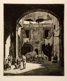 Artist: LINDSAY, Lionel | Title: A Neopolitan courtyard | Date: 1928 | Technique: drypoint, printed in brown ink, from one plate | Copyright: Courtesy of the National Library of Australia