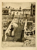 Artist: LINDSAY, Lionel | Title: Essex steps | Date: 1925 | Technique: etching, printed in black ink with plate-tone, from one plate | Copyright: Courtesy of the National Library of Australia