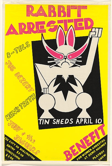 Artist: DEBENHAM, Pam | Title: Rabbit arrested. | Date: 1981 | Technique: screenprint, printed in colour, from three stencils Artist: DEBENHAM, Pam | Title: Rabbit arrested. | Date: 1981 | Technique: screenprint, printed in colour, from three stencils