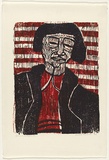 Artist: HANRAHAN, Barbara | Title: Girl in a cardigan | Date: 1962 | Technique: woodcut, printed in colour, from two blocks