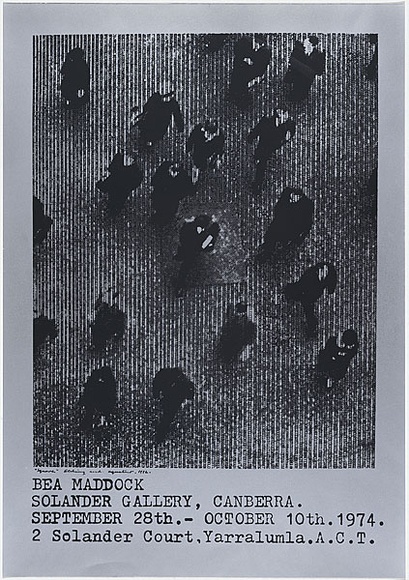 Artist: MADDOCK, Bea | Title: Exhibition poster: Bea Maddock, Solander Gallery, Canberra, September 28th - October 10th | Date: 1974 | Technique: screenprint