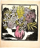 Artist: PRESTON, Margaret | Title: Native flowers | Date: c.1935 | Technique: woodcut, printed in black ink, from one block; hand-coloured | Copyright: © Margaret Preston. Licensed by VISCOPY, Australia