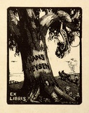 Artist: LINDSAY, Lionel | Title: Book plate: Hans Heysen | Date: 1923 | Technique: wood-engraving, printed in black ink, from one block | Copyright: Courtesy of the National Library of Australia