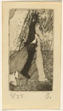 Title: Ockerby Christmas card with walking figure | Date: 1973 | Technique: photo-etching, line etching and burnishing-out, printed in black ink, from one zinc plate