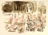 Artist: MACQUEEN, Mary | Title: Orchard landscape | Date: 1962 | Technique: lithograph, printed in colour, from multiple plates | Copyright: Courtesy Paulette Calhoun, for the estate of Mary Macqueen
