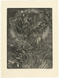 Artist: GRIFFITH, Pamela | Title: Night watch | Date: 1980 | Technique: etching, soft ground, spray resist printed in black ink, from one zinc plate | Copyright: © Pamela Griffith