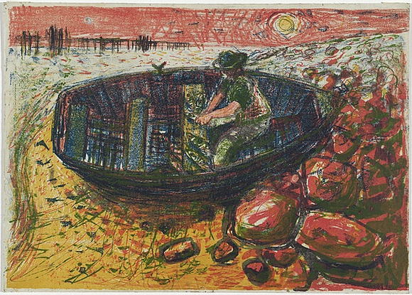 Artist: Seidel, Brian | Title: Fisherman | Date: 1961 | Technique: lithograph, printed in colour, from multiple stones [or plates] | Copyright: This work appears on screen courtesy of the artist and copyright holder
