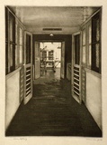 Artist: LINDSAY, Lionel | Title: Doctor McDonnell's operating theatre, Toowoomba | Date: c.1958 | Technique: aquatint and etching, printed in black ink, from one plate | Copyright: Courtesy of the National Library of Australia