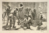Artist: Hawkins, Weaver. | Title: (Road wokers; men at work with picks and sledge-hammers) | Date: 1920 | Technique: drypoint, printed in black ink, from one plate | Copyright: The Estate of H.F Weaver Hawkins