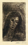 Artist: David, Allen. | Title: (Head of a woman). | Date: (1955) | Technique: etching, printed in brown ink with plate-tone, from one plate