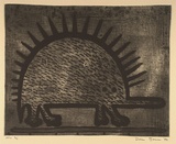 Artist: Bowen, Dean. | Title: (Hedgehog) | Date: 1992 | Technique: etching, printed in ochre and black ink, from two plates