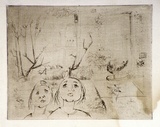 Artist: Barwell, Jennifer. | Title: (Two girls in the garden). | Date: (1955) | Technique: drypoint printed in brown ink with plate-tone, from one plate