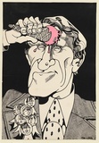 Artist: UNKNOWN | Title: no title [Malcolm Frazer with ice-cream] | Date: c.1977 | Technique: screenprint, printed in black ink, from one stencil