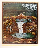 Artist: Mansell, Byram. | Title: The waterfall | Date: (1946) | Technique: photographic lithograph, printed in colour, from process plates