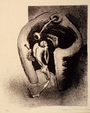Artist: Graham, Geoffrey. | Title: Small figure embraced by large figure | Date: c.1938 | Technique: lithograph, printed in black ink, from one stone [or plate]