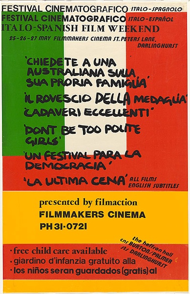 Artist: Weary, Geoff. | Title: Festival cinematografico ... Italo-Spanish film weekend | Date: 1979 | Technique: screenprint, printed in colour, from four stencils
